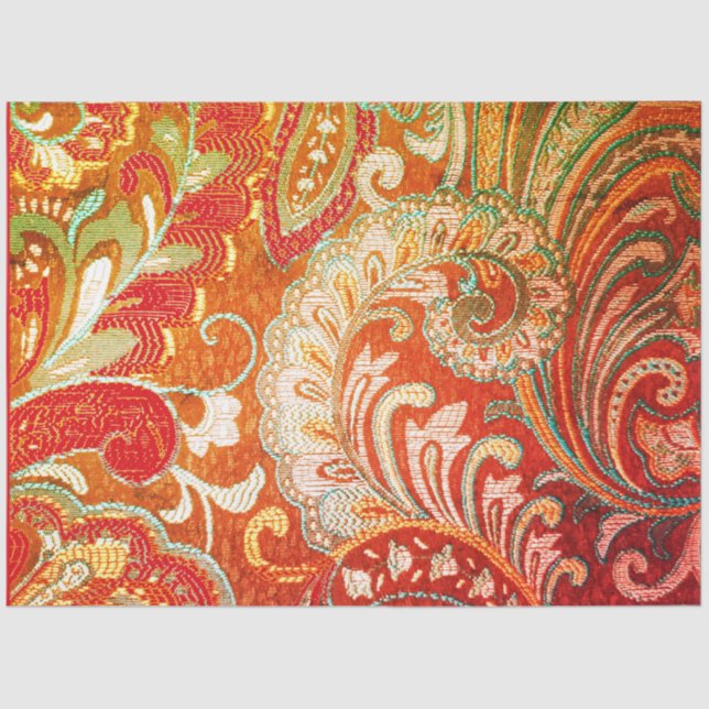 Red Orange Yellow Brocade Decoupage Tissue Paper (Front)