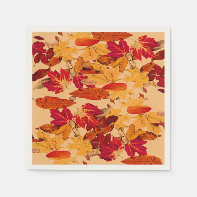 Red Orange Yellow Brown Autumn Foliage Napkins (Front)