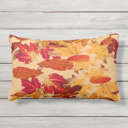 Red Orange Yellow Brown Autumn Leaves Outdoor Pillow