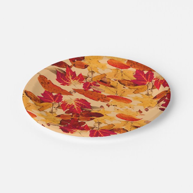 Red Orange Yellow Brown Autumn Leaves Paper Plates (Angled)