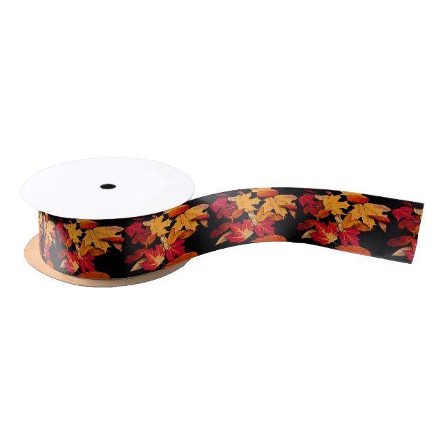 Red Orange Yellow Brown Autumn Leaves Satin Ribbon (Spool)