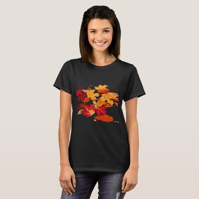 Red Orange Yellow Brown Autumn Leaves T-Shirt (Front Full)