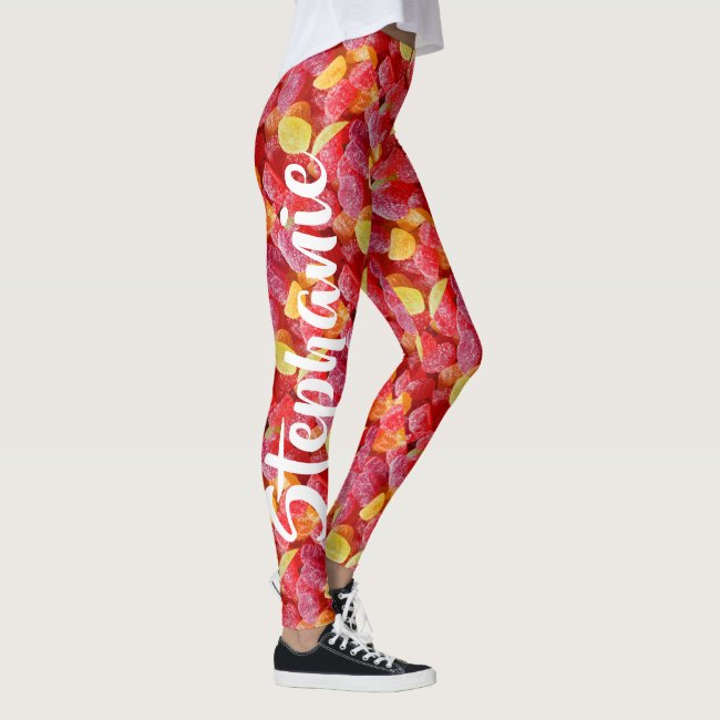 Red Orange Yellow Candy Candies, Personalized Name Leggings