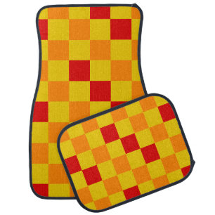 Red Orange Yellow Checkered Pattern Design Car Floor Mat