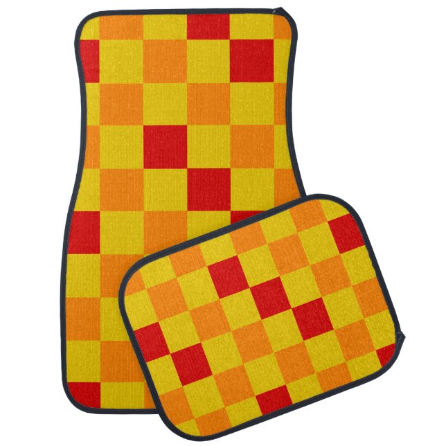 Red Orange Yellow Checkered Pattern Design  Car Floor Mat (Set)