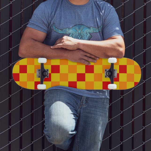Red Orange Yellow Checkered Pattern Design  Skateboard (Outdoor 3)