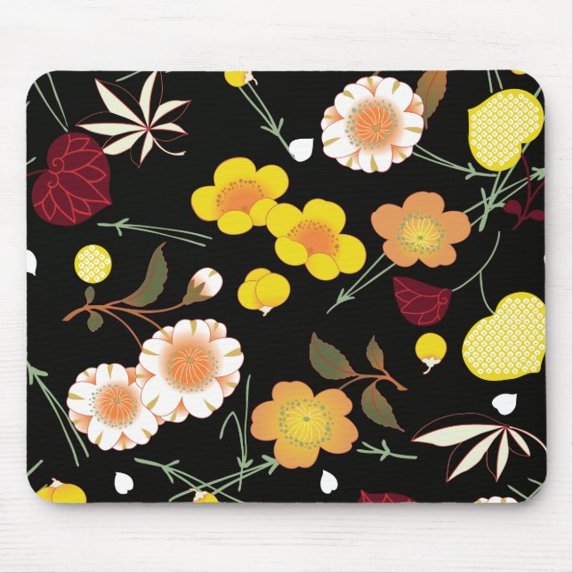 Red Orange Yellow Fine Japanese Floral Kimono Mouse Pad (Front)