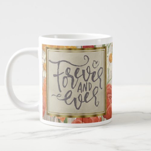 Red Orange Yellow Floral Wood Heart Love Forever Giant Coffee Mug