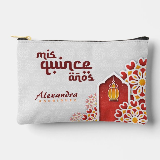 Red Orange Yellow Flower Arabian Night Quinceañera Accessory Pouch (Front)