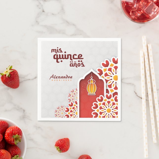 Red Orange Yellow Flower Arabian Night Quinceañera Napkins (Insitu)