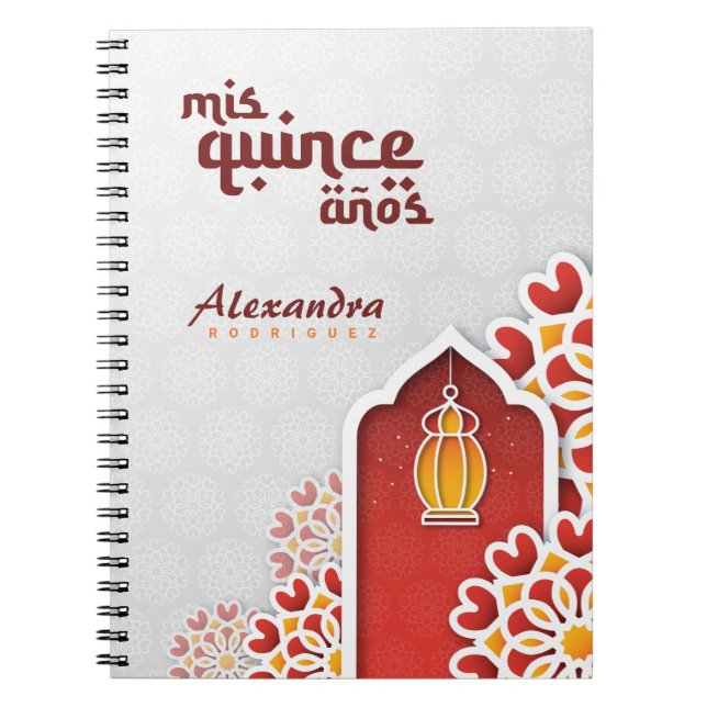 Red Orange Yellow Flower Arabian Night Quinceañera Notebook (Front)