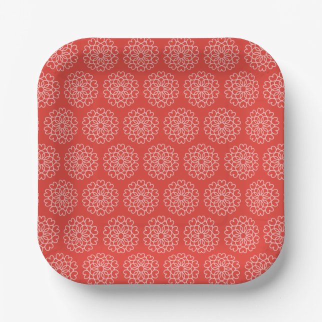 Red Orange Yellow Flower Arabian Night Quinceañera Paper Plates (Front)