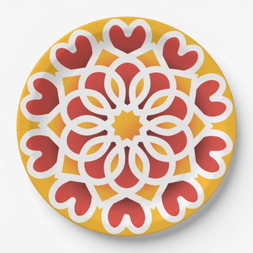 Red Orange Yellow Flower Arabian Night Quinceaera Paper Plates