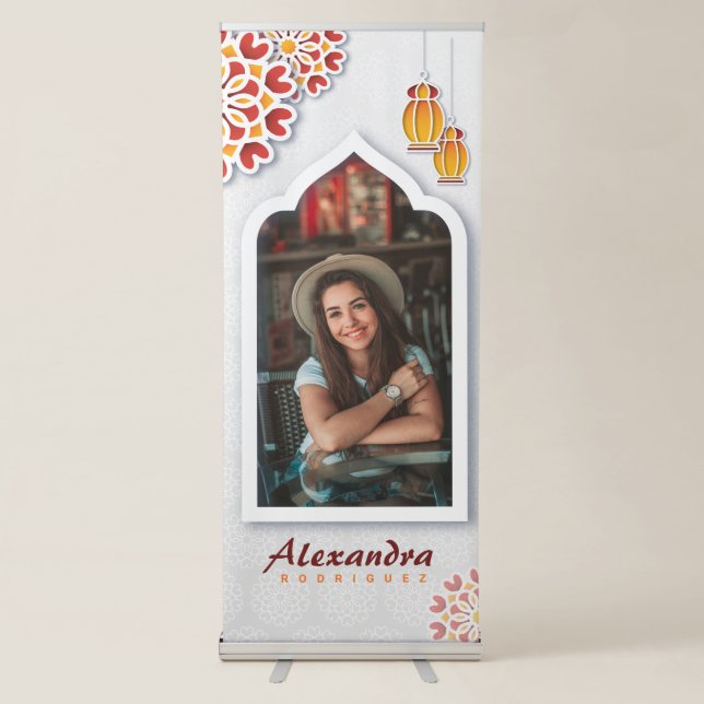 Red Orange Yellow Flower Arabian Night Quinceañera Retractable Banner (Front)
