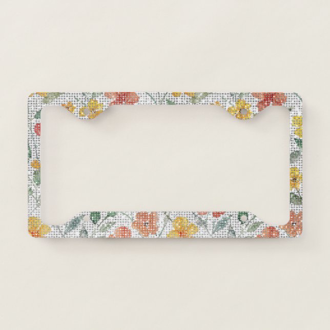 Red Orange Yellow Flowers Sparkle License Plate Frame (Front)