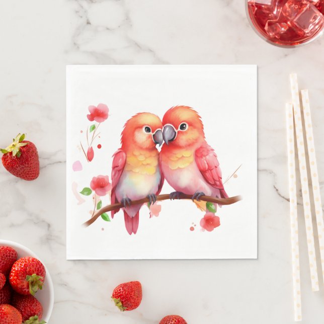 Red Orange Yellow Lovebirds  Napkins (Insitu)