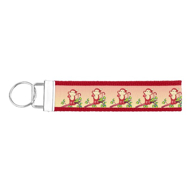 Red Orange Yellow Monkey Animal Wrist Keychain (Keys on Left)