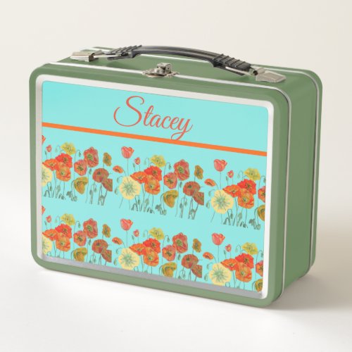 Red Orange Yellow Poppies Flower floral Childs Metal Lunch Box