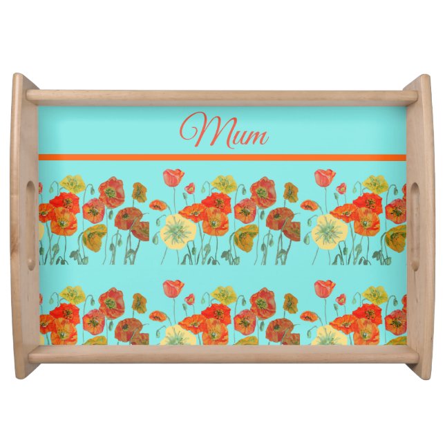 Red Orange Yellow Poppies Flower floral Mom Serving Tray (Front)