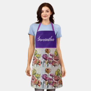 Red Orange Yellow Poppy Flowers Poppies Floral Art Apron
