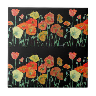 Red Orange Yellow Poppy Flowers Poppies Floral Art Ceramic Tile