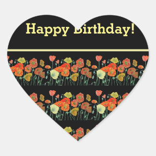 Red Orange Yellow Poppy Flowers Poppies Floral Art Heart Sticker