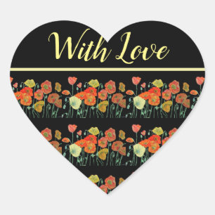 Red Orange Yellow Poppy Flowers Poppies Floral Art Heart Sticker