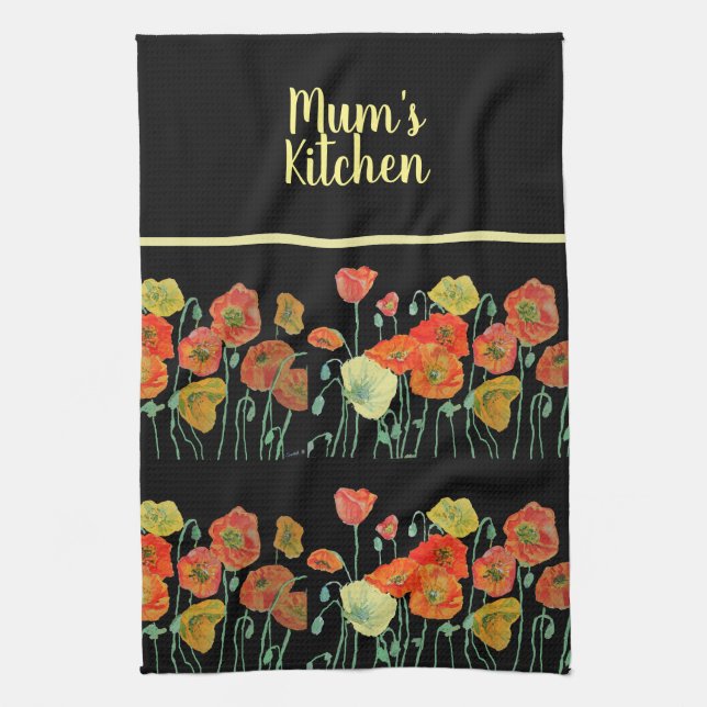Red Orange Yellow Poppy Flowers Poppies Floral Art Kitchen Towel (Vertical)