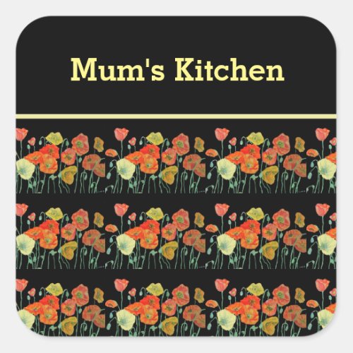 Red Orange Yellow Poppy Flowers Poppies Floral Art Square Sticker