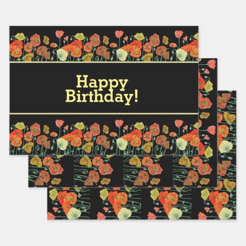 Red Orange Yellow Poppy Flowers Poppies Floral Art Wrapping Paper Sheets