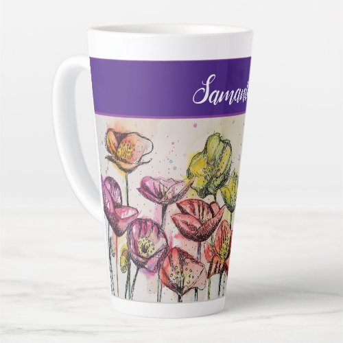 Red Orange Yellow Poppy Flowers Poppies Floral Latte Mug