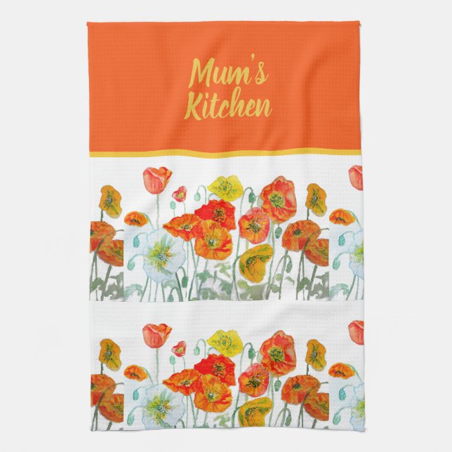 Red Orange Yellow Poppy Flowers Poppies Flower Kitchen Towel (Vertical)