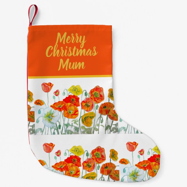 Red Orange Yellow Poppy Flowers Poppies Flower Small Christmas Stocking (Front)