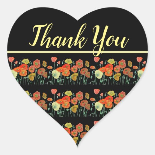 Red Orange Yellow Poppy Flowers Poppies Thank You Heart Sticker