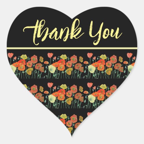 Red Orange Yellow Poppy Poppies Art Thank You Heart Sticker