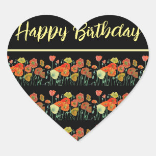 Red Orange Yellow Poppy Poppies Happy Birthday Heart Sticker