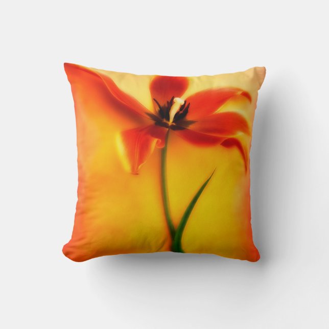 Red Orange  Yellow Tulip Flower Tulips Floral Throw Pillow (Front)