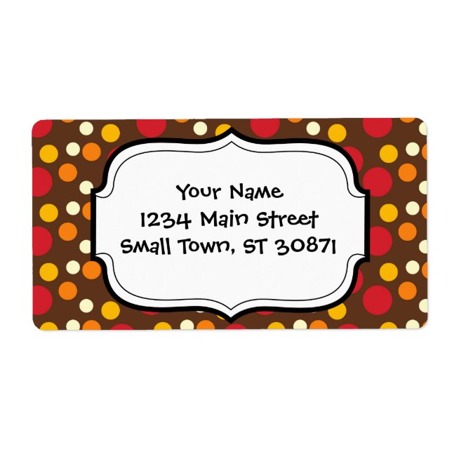 Red Orange Yellow White Brown Polka Dots Pattern Label (Front)