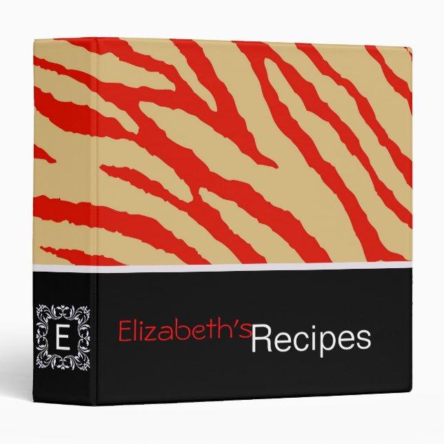 Red Orange Zebra Print Retro Pattern Binder (Front/Spine)