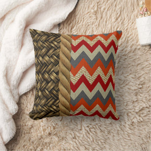 Red Orange Zigzag Chevron Burlap Texture Pattern Throw Pillow