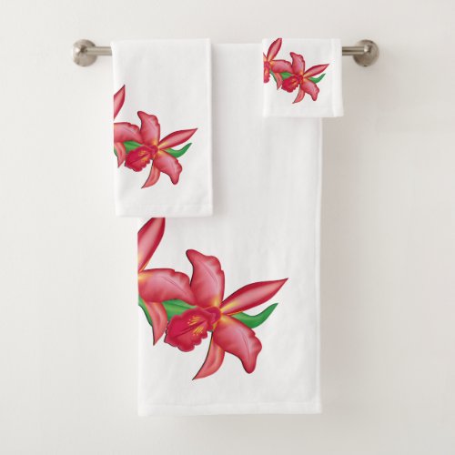 Red Orchid Bath Towel Set