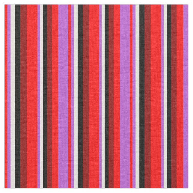 Red, Orchid, Beige, Black, and Dark Red Lines Fabric (Close Up)