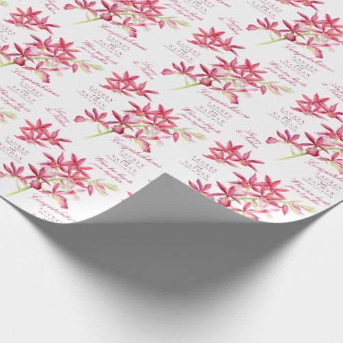 Red orchid botanical flower watercolor wedding  wrapping paper