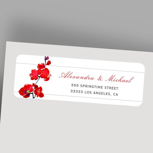 Red Orchid Flower Elegant Wedding Return Address Label