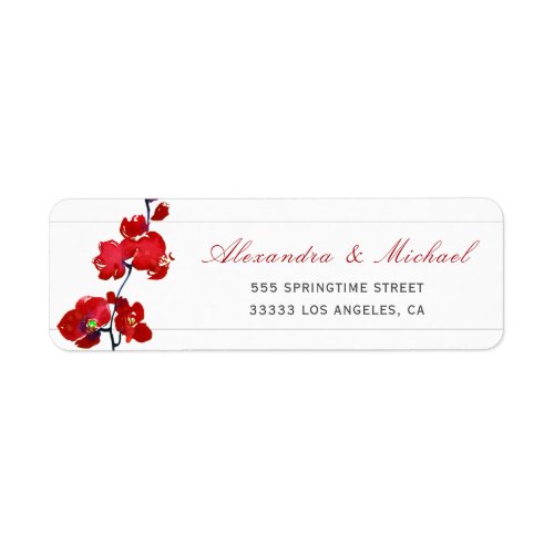 Red Orchid Flower Elegant Wedding Return Address Label