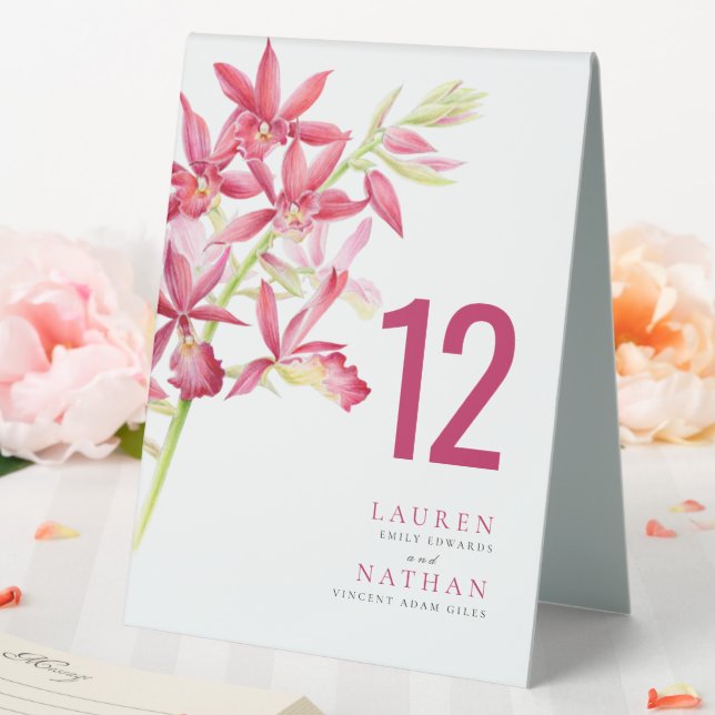 Red orchid flower wedding table number  table tent (In SItu (Wedding))