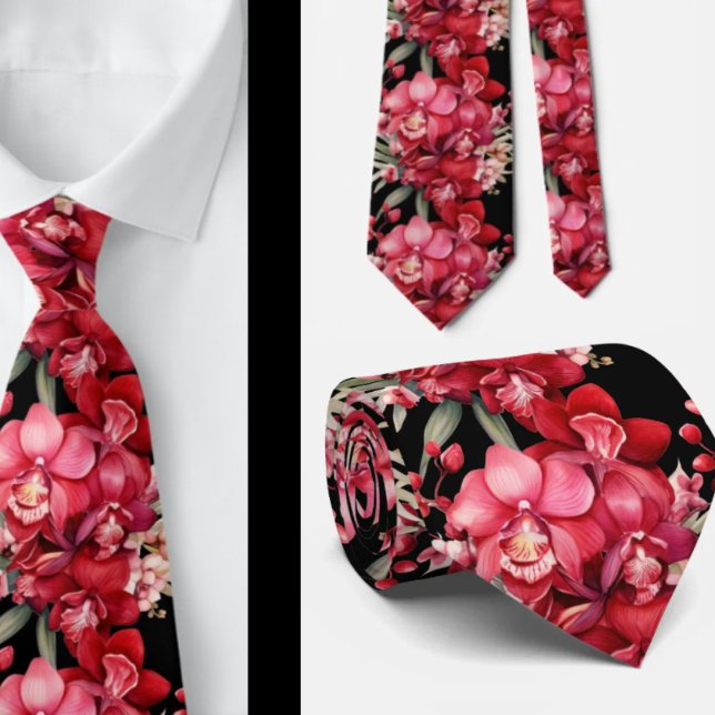 Red Orchid Flowers Neck Tie (Creator Uploaded)