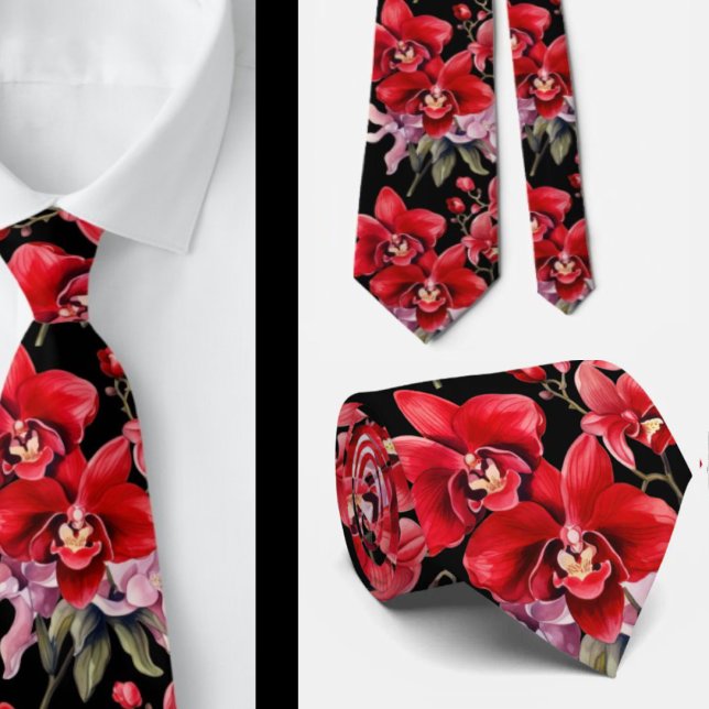 Red Orchid Flowers Neck Tie (Creator Uploaded)