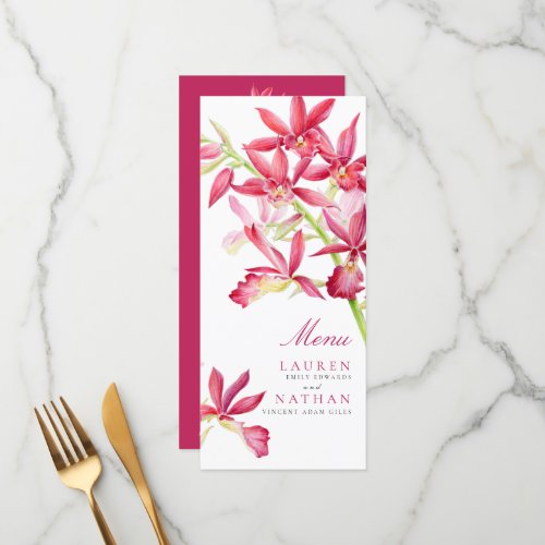 Red orchid flowers watercolor wedding  menu