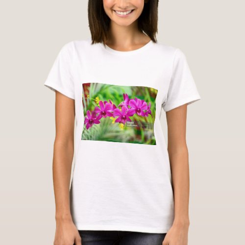 Red Orchid on Green Womens Basic Tees T_Shirt